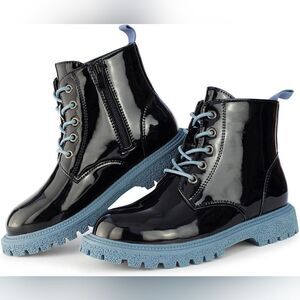(67-2953) Hawkwell Girls Boys Patent Waterproof Side Zipper Boots Sz 13
